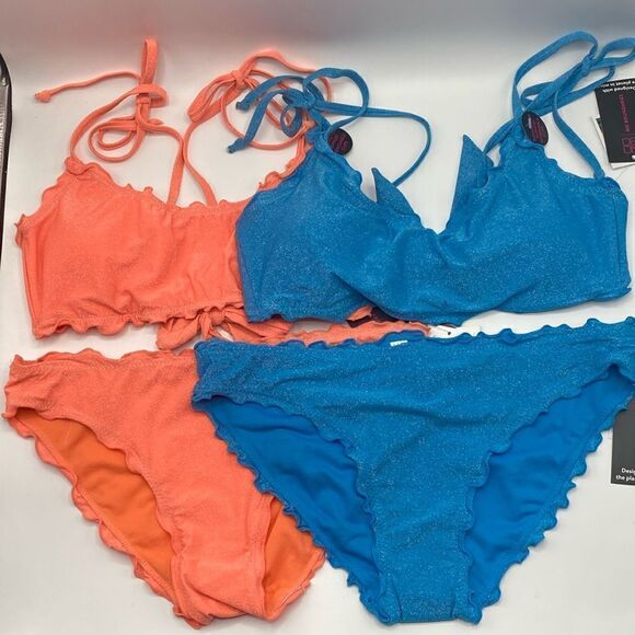 Women’s Juniors Lettuce Edge Bikini Swimsuit Bathing Suit 2-Pack Size L - Picture 1 of 16